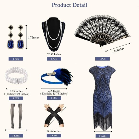 Women's Flapper Dress Sequin Fringe Beaded 1920s Costume Accessories - Picture 2 of 7